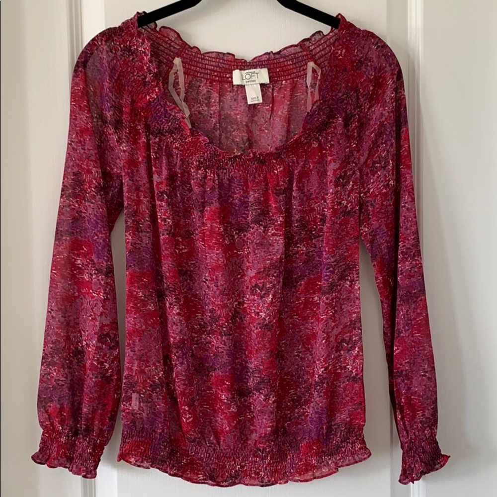 LOFT Watercolor Print 100% Polyester Blouse Size XXSP
